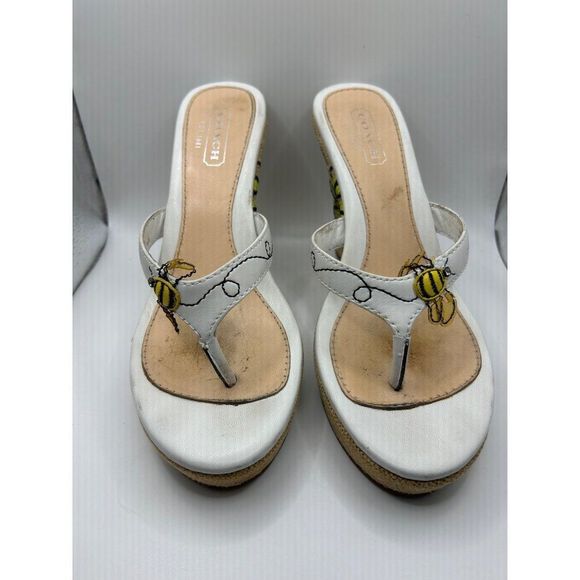 Coach Mattie Bumblebee Wedge Sandals Womens 6.5 Thong Spring Bee Heels - Picture 9 of 13